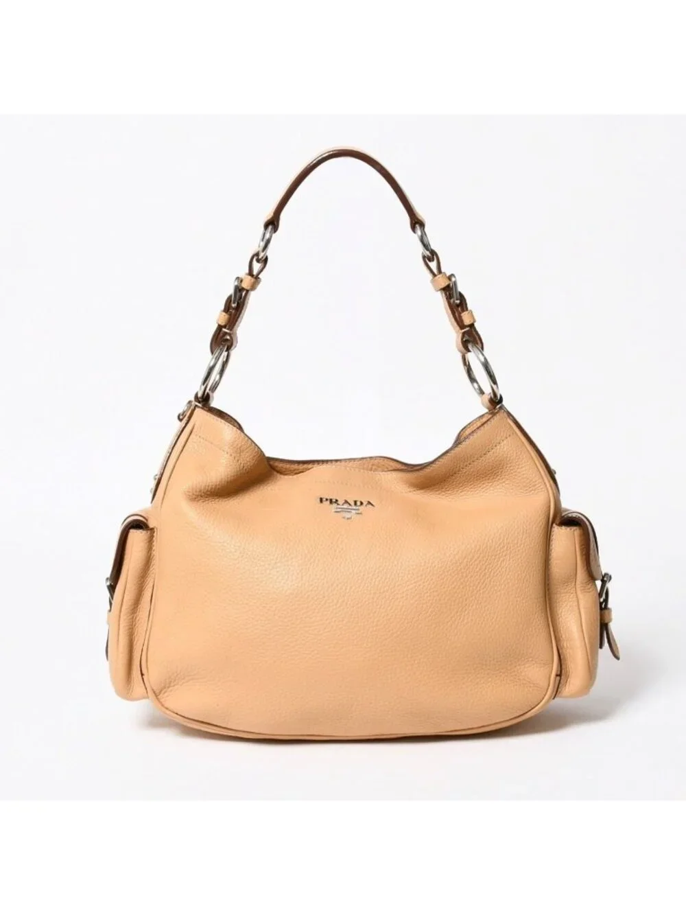 Prada Hobo Handbag Logo Jacquard Canvas Silver Beige